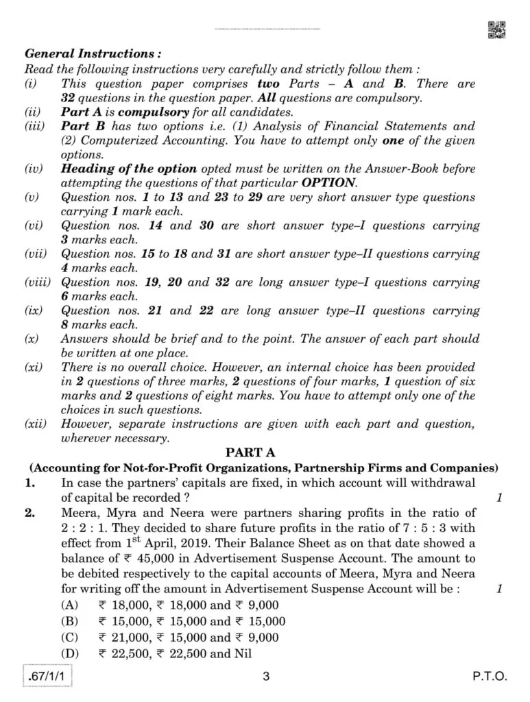 class 12 Accountancy paper 2022