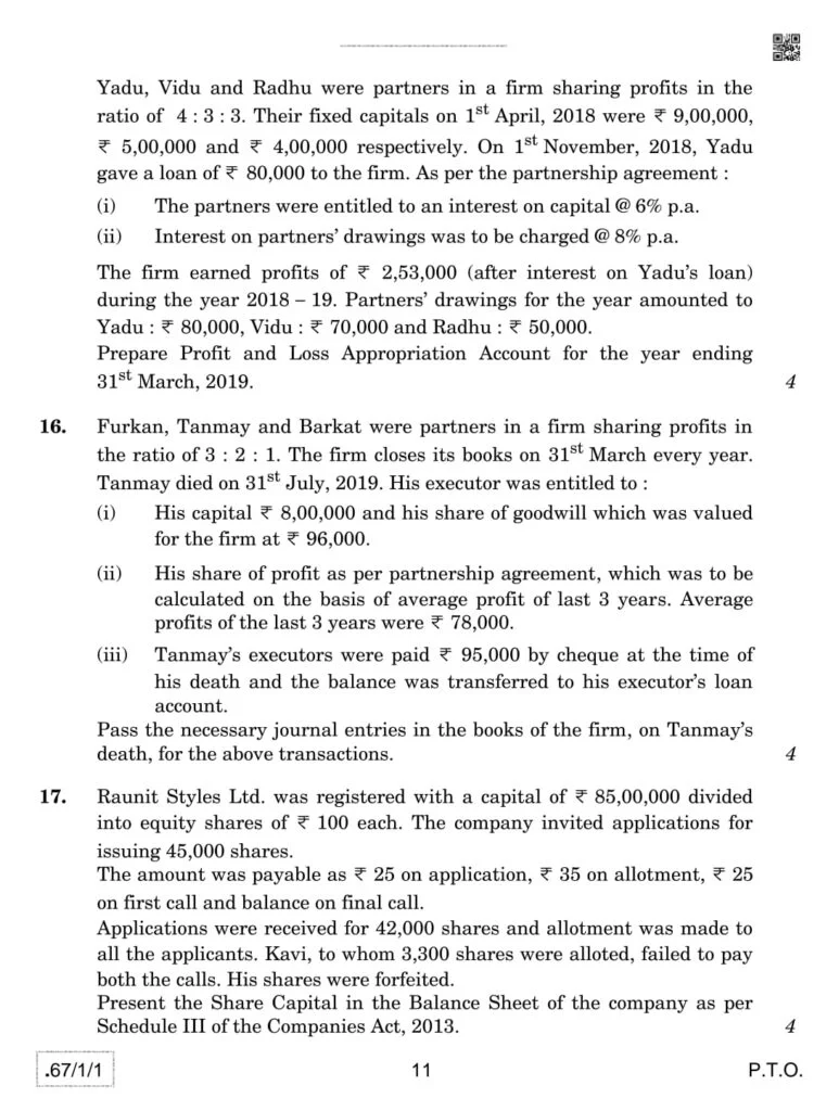 class 12 Accountancy paper 2022