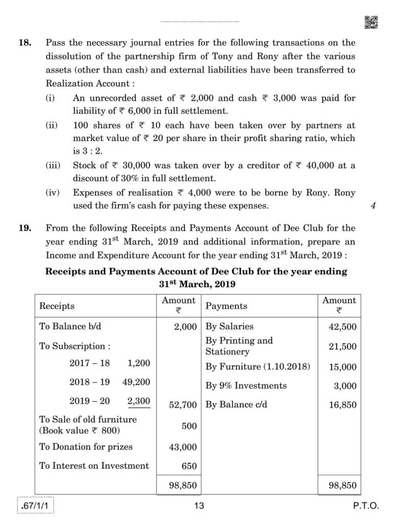 class 12 Accountancy paper 2022
