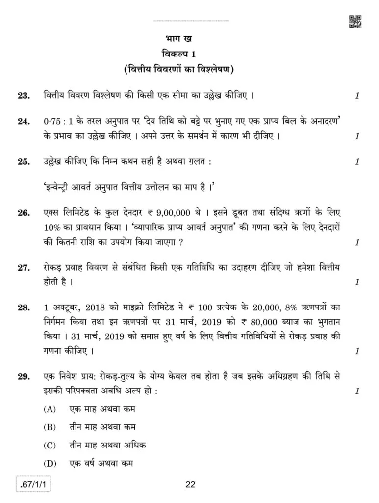 class 12 Accountancy paper 2022