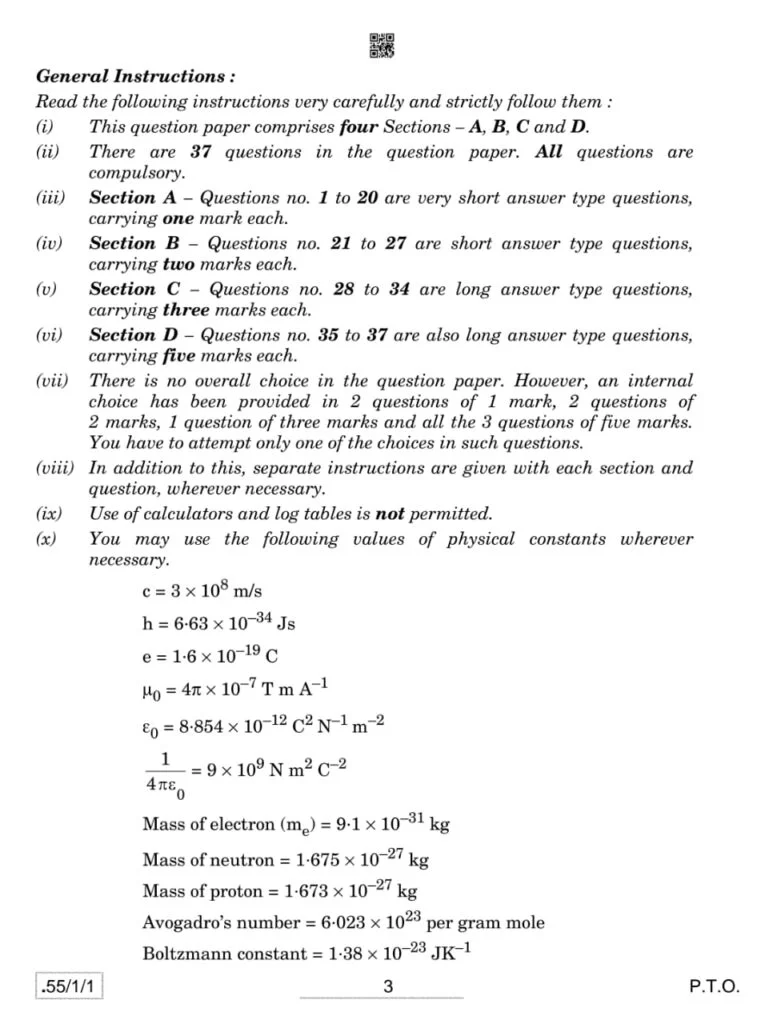class 12 Physics question paper