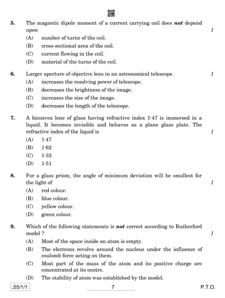class 12 Physics question paper
