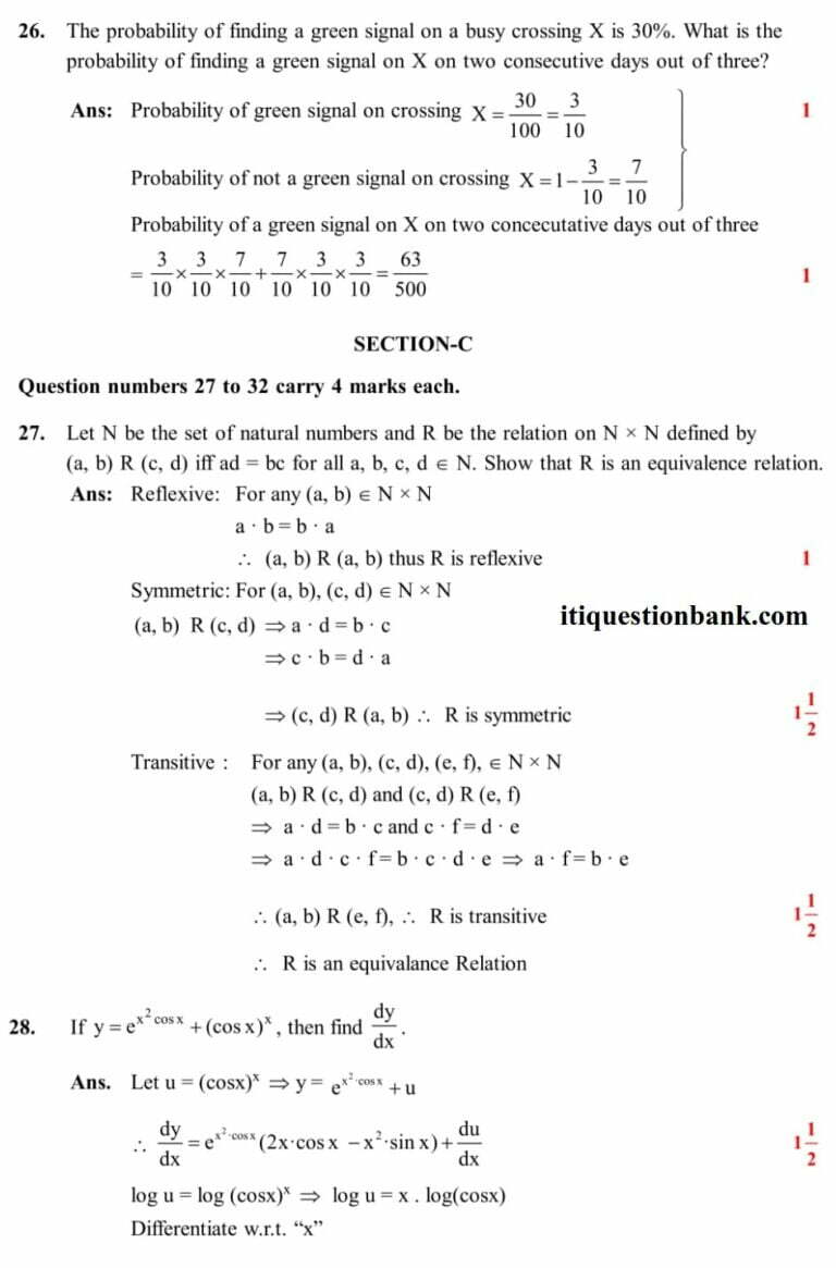 Class 12 Maths Question Paper 2022 With Solutions Iti Question Bank 1881